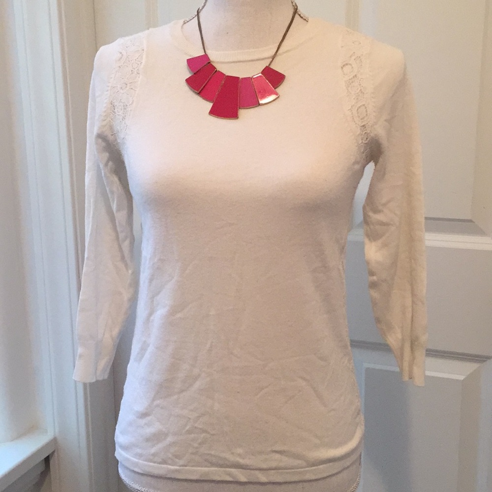 The Limited Knit Top with Lace Detail White Classic Elevated Basics Womens XS